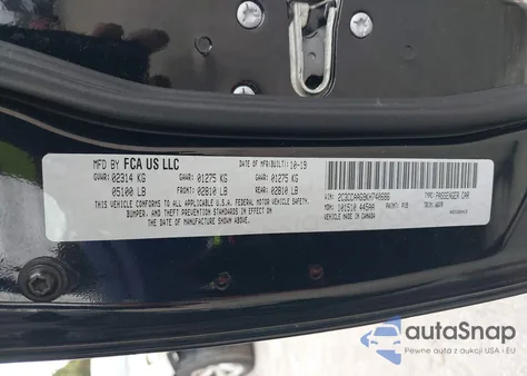 2019 Chrysler 300 Touring from USA, damaged, VIN 2C3CCAAG9KH740686
